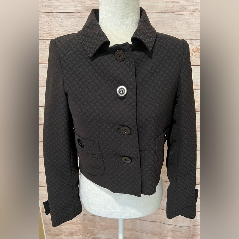 Women's Black Textured Cropped Blazer Jacket